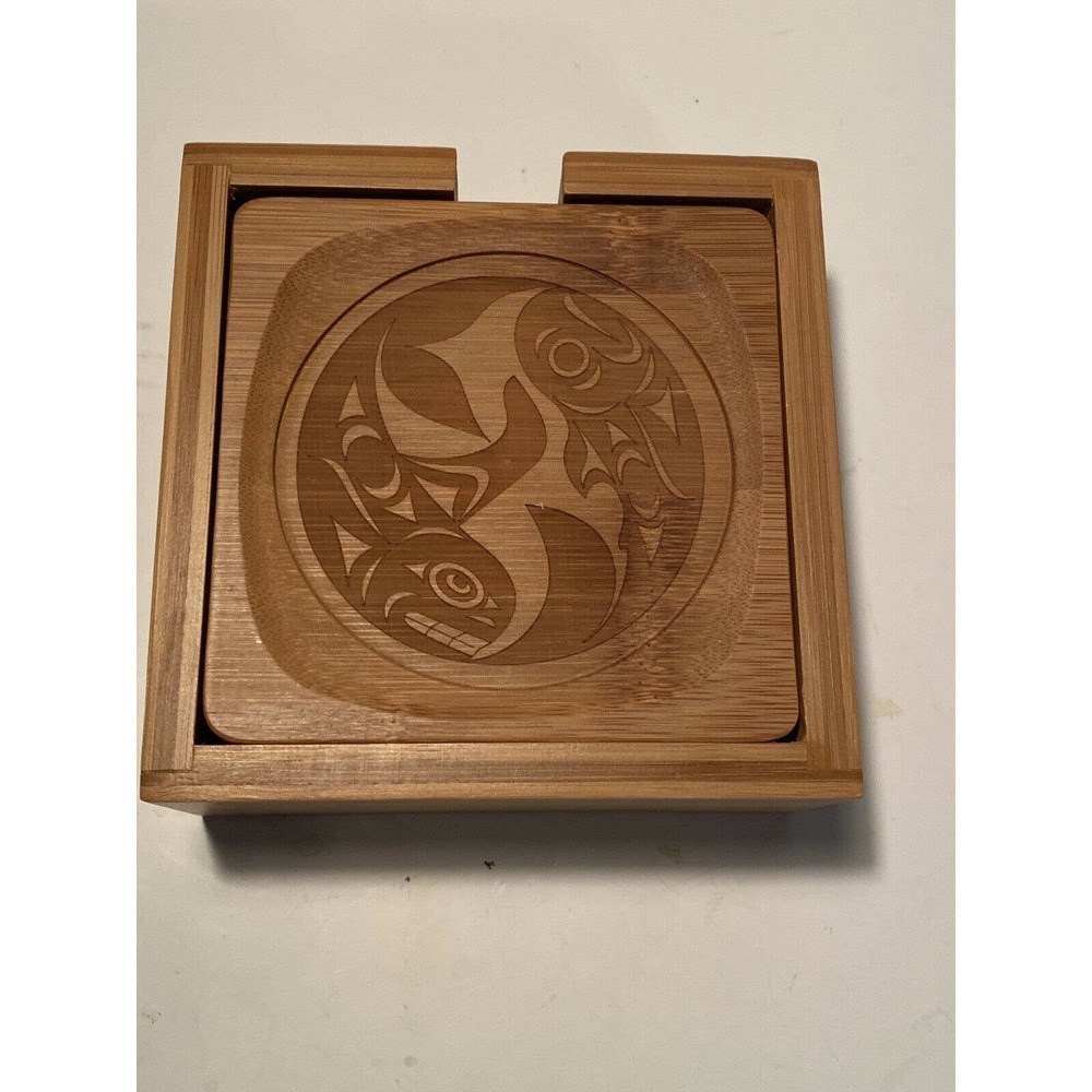 Nativenorthwest.com Wood Square Table Coaster Set 4 With Case Accessory